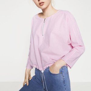 ZARA PINK AND WHITE STRIPED ADJUSTABLE HEM TOP NWOT SIZE S